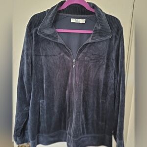 New York Laundry Women's 1X Zip Up Velour Jacket Navy Blue Pockets